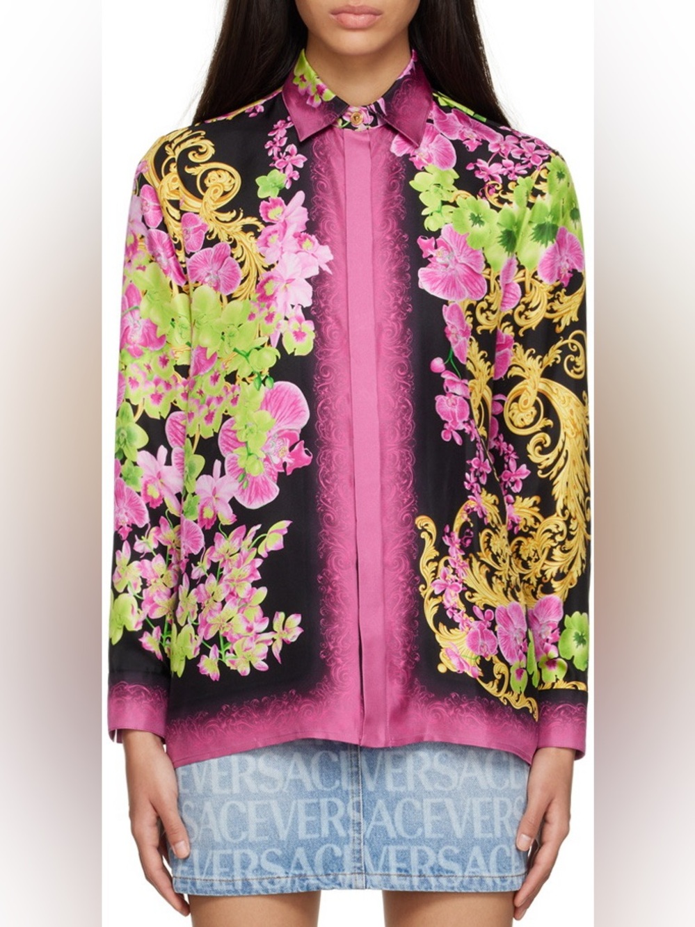 Versace Pink Medusa Orchid Button Down Silk Shirt NWT